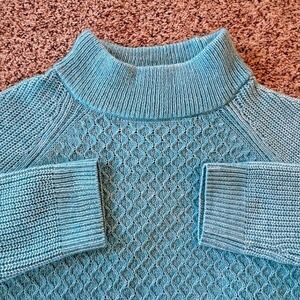 Talbots 2XP Plus Petite Aqua Mock Neck Textured / Honeycomb Knit Sweater EUC